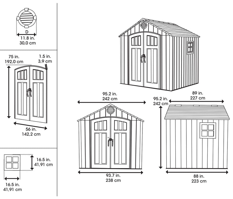 Casette Box da Giardino Porta Utensili 238x223 cm in Polietilene Grigio-5