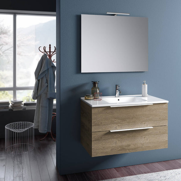 prezzo Hängender Badezimmerschrank mit Spiegelwaschbecken und TFT-Luna-LED-Lampe in Honigeiche