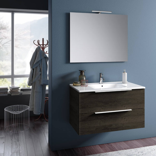 acquista Badezimmer-Hängeschrank mit Spiegelwaschbecken und LED-TFT-Luna-LED-Lampe aus Wenge-Eiche
