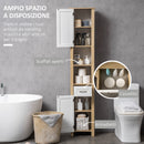 Mobile Bagno Alto 1 Cassetto 2 Armadietti 2 Ripiani 37x30x184 cm in Truciolato Bianco e Legno Naturale-4