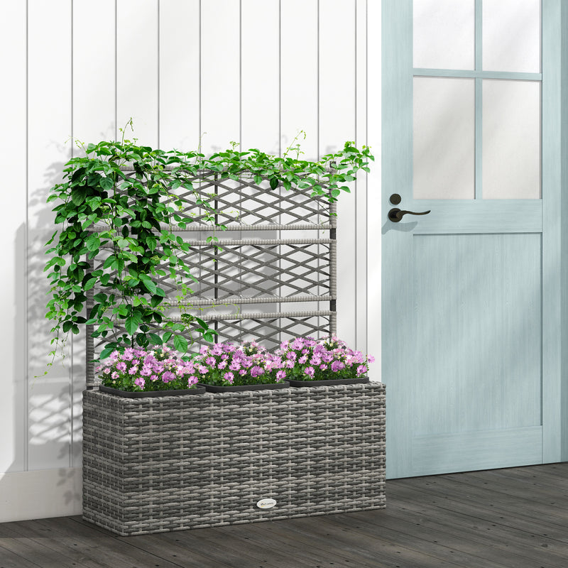 Fioriera con Grigliato per Rampicanti con 3 Vasi 84x30x107 cm in Acciaio e Rattan PE Grigio-2