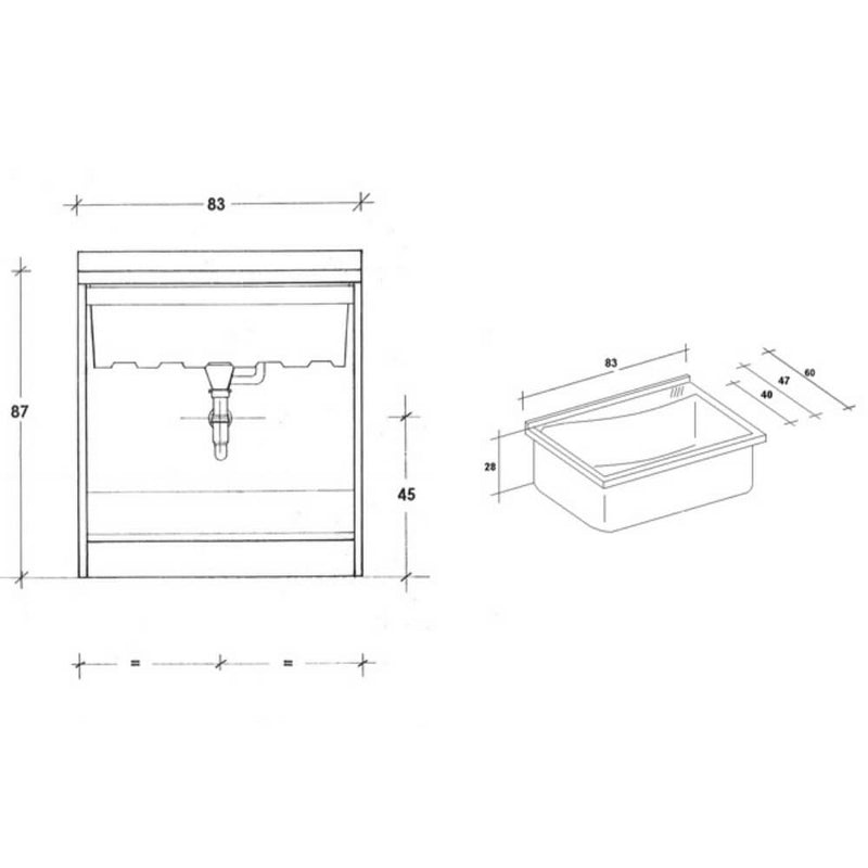 Mobile Lavatoio 83x60x87 cm 2 Ante Asse in Legno Montegrappa Acqua Marella Bianco Lucido-2