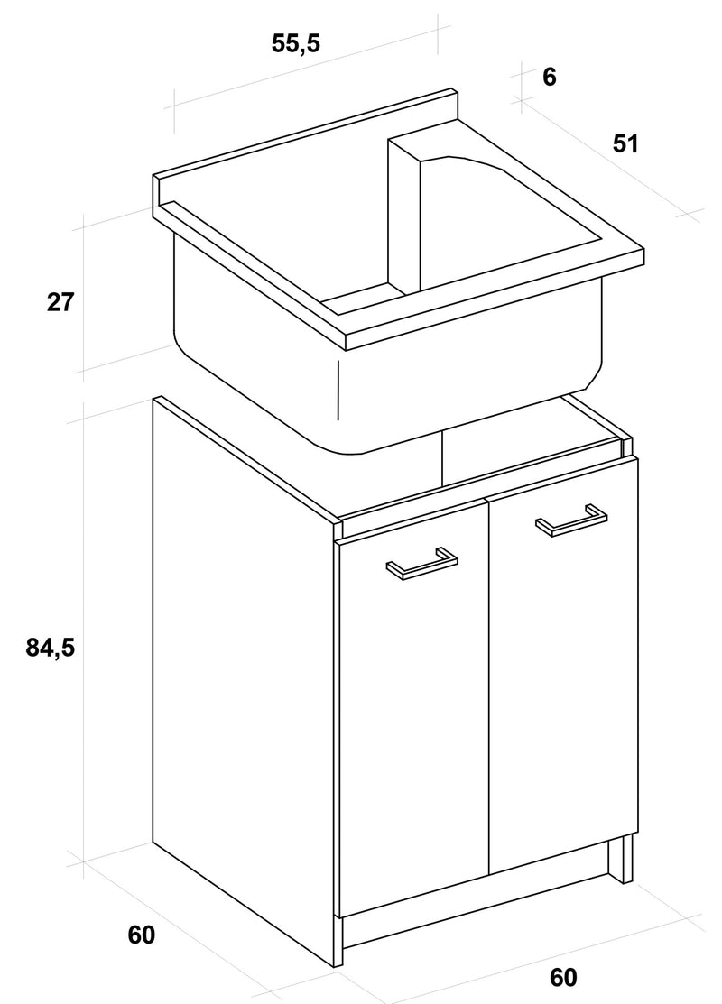 Mobile Lavatoio 60x60x85cm 2 Ante Asse in Termoplastico Montegrappa Marella Bianco-2