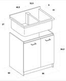 Mobile Lavatoio 80x60x85cm 2 Ante 2 Vasche Asse in Termoplastico Montegrappa Marella Bianco con Cesto-2