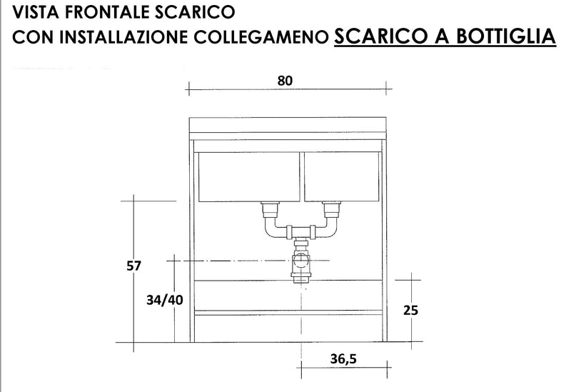 Mobile Lavatoio 80x60x85cm 2 Ante 2 Vasche Asse in Termoplastico Montegrappa Marella Bianco con Cesto-4