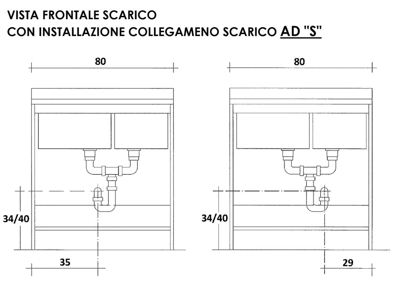 Mobile Lavatoio 80x60x85cm 2 Ante 2 Vasche Asse in Termoplastico Montegrappa Marella Bianco con Cesto-5