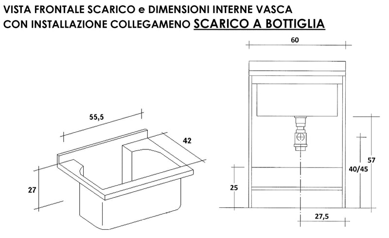 Mobile Lavatoio 60x50x85cm 2 Ante Asse in Legno Montegrappa Edilla Bianco-2