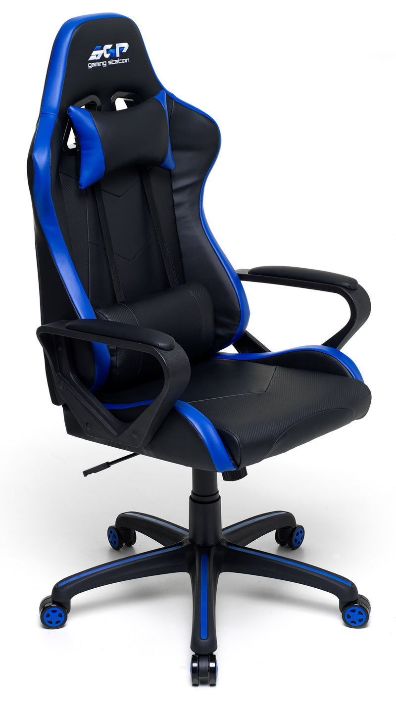 Sedia da Gaming Ergonomica 63x63x126 cm in Similpelle Nero e Blu-1