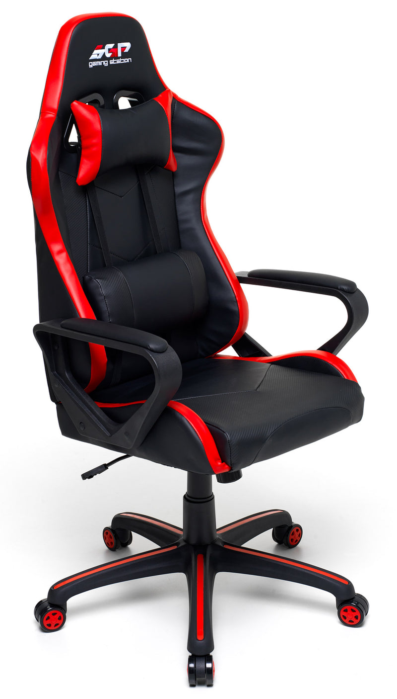 Sedia da Gaming Ergonomica 63x63x126 cm in Similpelle Nero e Rossa-1