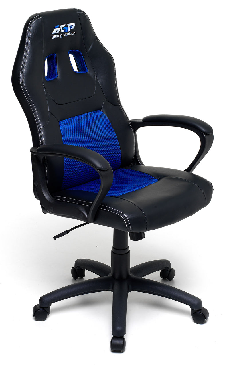 Sedia da Gaming Ergonomica 62x60x113 cm in Similpelle Nero e Blu-1