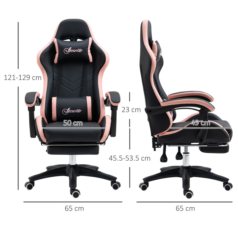 Sedia da Gaming Ergonomica 65x65x121-129 cm in Similpelle Rosa e Nero-3