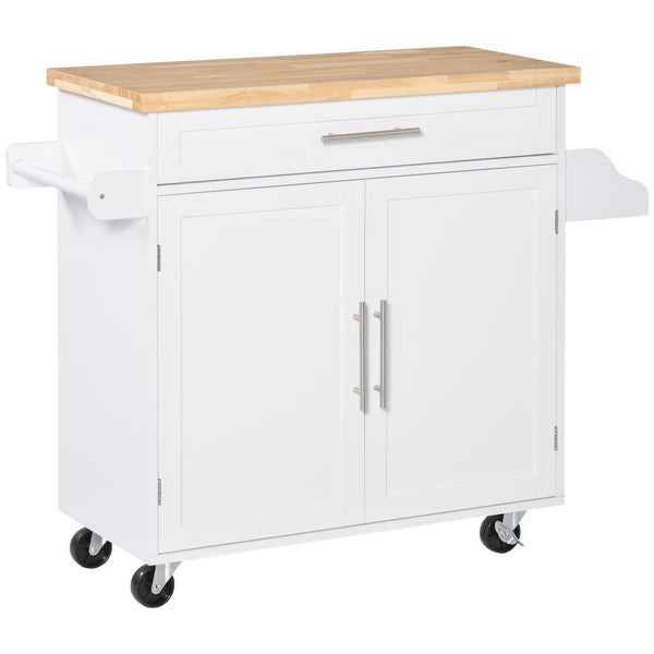 sconto Carrello da Cucina 109x40x89 cm con Ruote in Legno Bianco