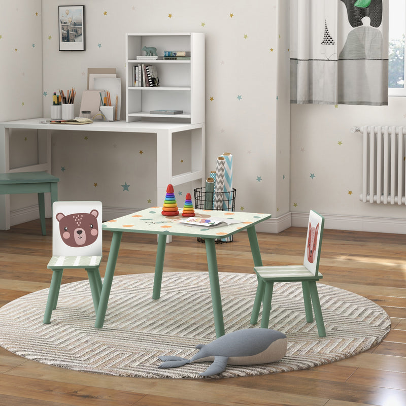 Set Tavolo con 2 Sedie per Bambini in Legno di Pino e MDF Verde-8