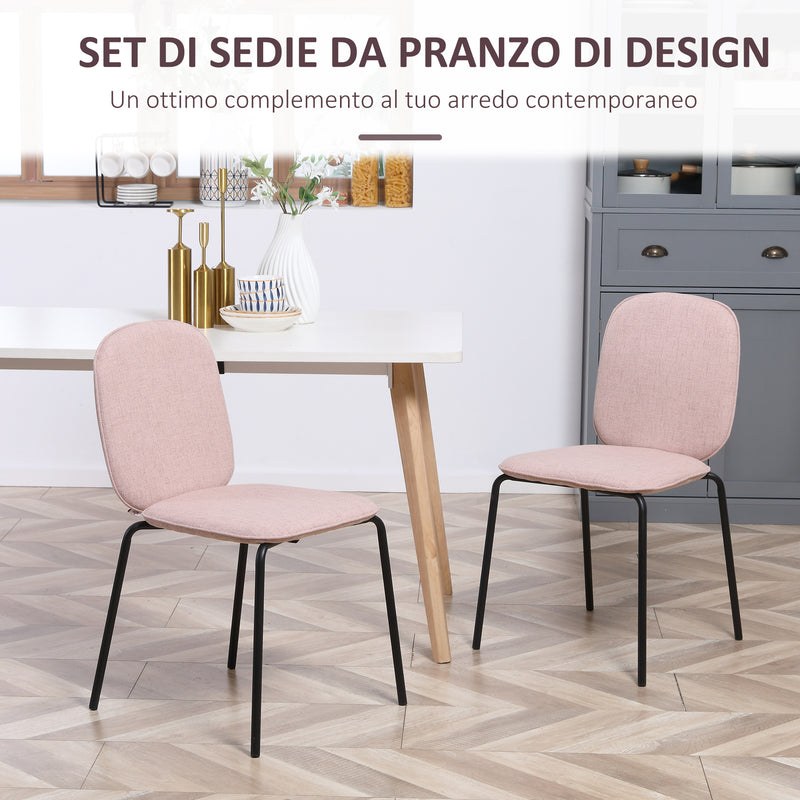 Set 2 Sedie Imbottite 50x56x83 cm in Tessuto e Acciaio Rosa-6