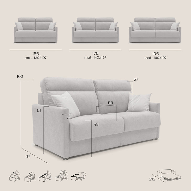 Divano Letto 2 Posti 176x102x97 cm Margot in Tessuto Grigio Chiaro-7