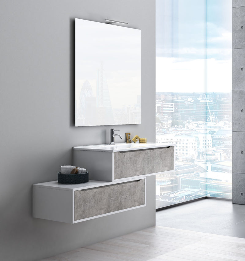 Mobile Bagno Sospeso 60 cm in Legno TFT Belsk Bianco e Cemento-5