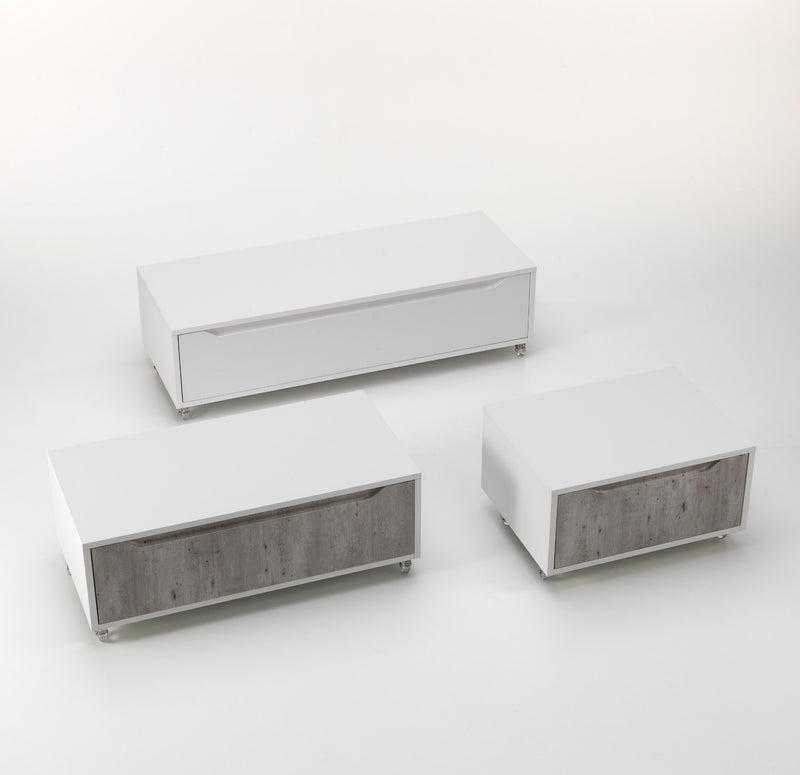 Cassettiera con Ruote 1 Cassetto 60x45x32 cm in Legno TFT Belsk Bianco e Cemento-5