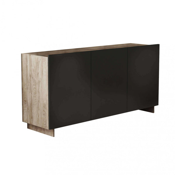 online Carlile Sideboard Anthrazit und helle Eiche 150 x 40 x 76 h cm aus zweischichtiger schwarzer Spanplatte