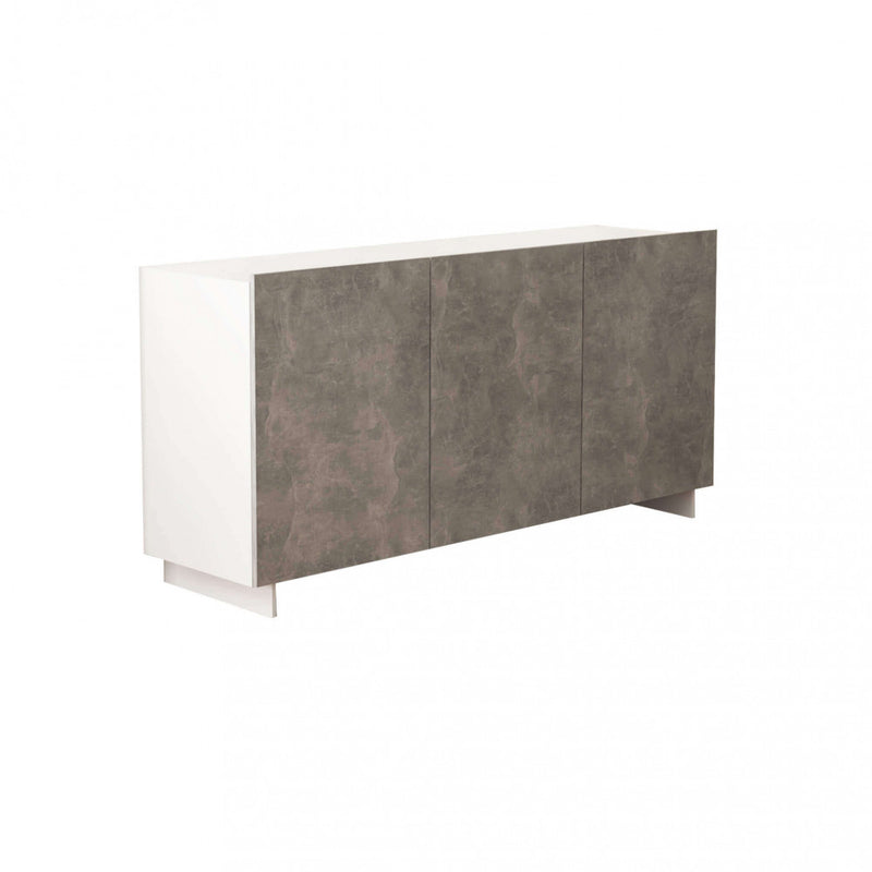 Credenza Carlile Bianco e Grigio Effetto Cemento 150x40x76 h cm in Truciolare bilaminato Marmo-1