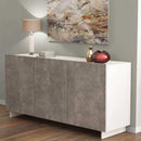 Credenza Carlile Bianco e Grigio Effetto Cemento 150x40x76 h cm in Truciolare bilaminato Marmo-2