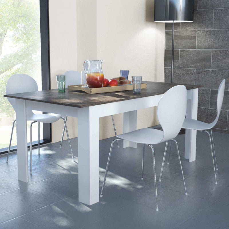 Tavolo Allungabile Gemma 160/200x90x75 h cm in Truciolare bilaminato Bianco e Grigio effetto Cemento-2