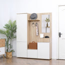 Mobile da Ingresso 4 in 1 con Specchio 145x29x184 cm in Truciolato Bianco e Legno Naturale-2