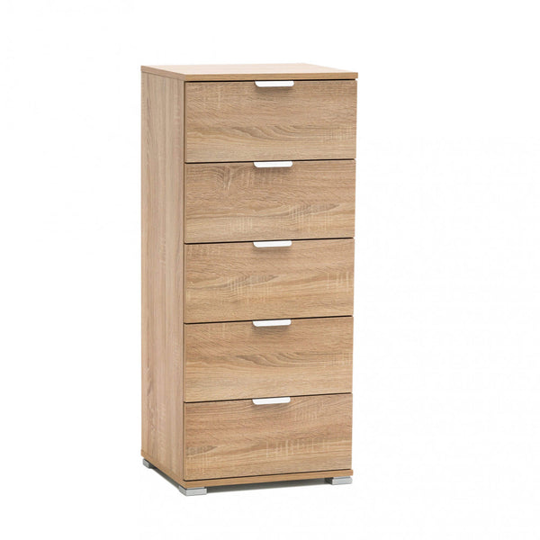 online Schrank mit 5 natürlichen Schubladen 45 x 38 x 103 h cm aus hellbrauner zweischichtiger Spanplatte