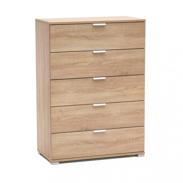 acquista Schrank mit 5 natürlichen Schubladen 75 x 38 x 103 h cm aus hellbrauner Bilaminat-Spanplatte