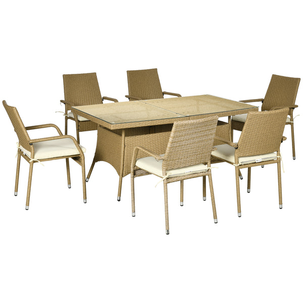 Set Tavolo e 6 Sedie da Giardino in in Rattan Sabbia e Beige acquista