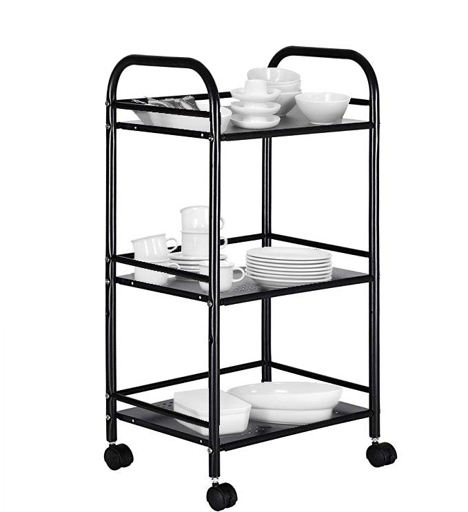 Carrello Portaoggetti da Cucina 40x35x75 cm 3 Livelli con Ruote Nero-4