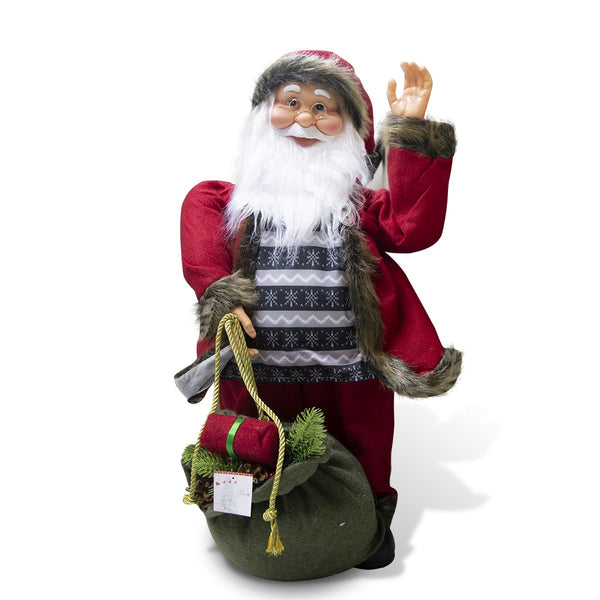 prezzo Weihnachtsmannpuppe H80 cm mit roter und grauer Tasche mit Lichtern und Bewegung