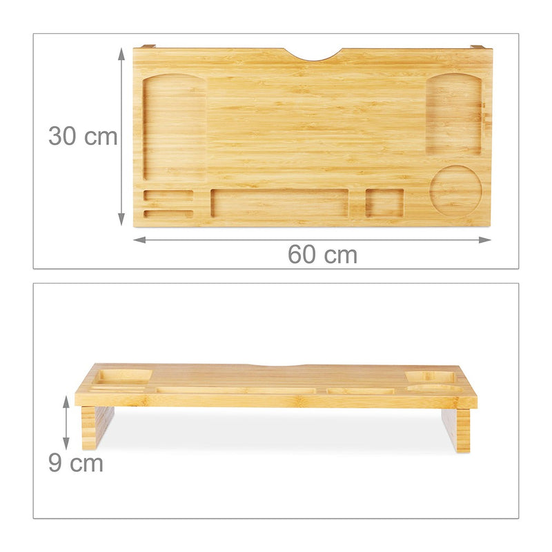 Supporto Monitor 60x30x8 cm con 7 Scompartimenti in Legno-2