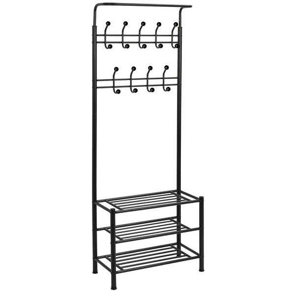 sconto Garderobenständer mit Schuhablage 65x29xH190 cm für Flur 3 Ablagen Schwarz