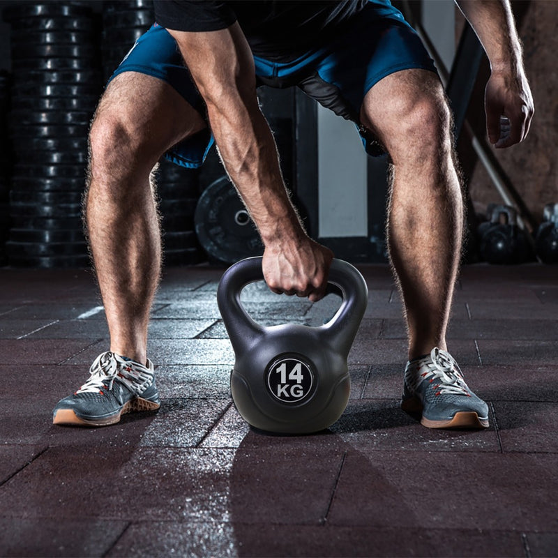 Kettlebell Fitness 14 Kg in PVC con Sabbia e Maniglia Nero-4