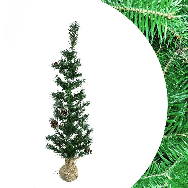 Albero di Natale 90H cm con pigne e base in juta Abete Artificiale-4