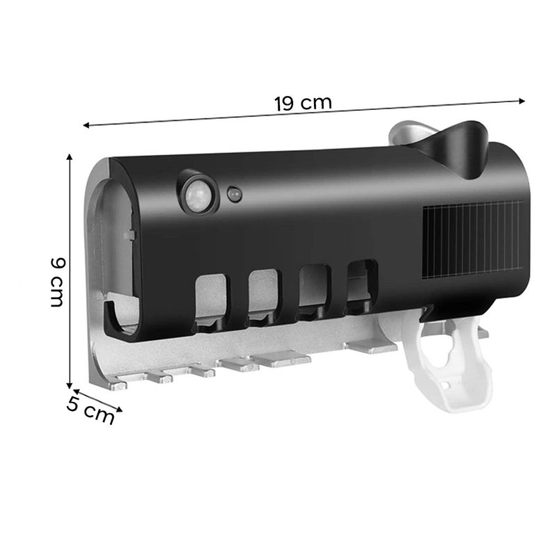 Sterilizzatore UV con 4 slot portaspazzolini dentifricio a ricarica solare USB Nero-4