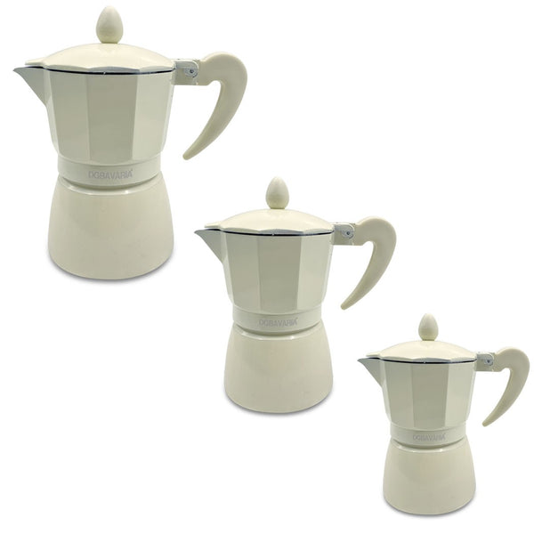 Set mit 3 Aluminium-Kaffeemaschinen für 1-3-6 Tassen mit beigem Soft-Touch-Griff prezzo