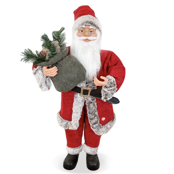 sconto Weihnachtsmannpuppe H90 cm mit Lichtern und Geräuschen Rot und Grau