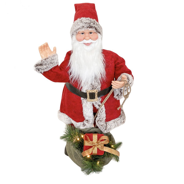 Weihnachtsmannpuppe H80 cm mit Lichtern und roter und grauer Bewegung prezzo