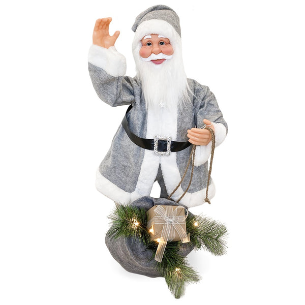 Weihnachtsmannpuppe H80 cm mit Lichtern und grauer Bewegung sconto