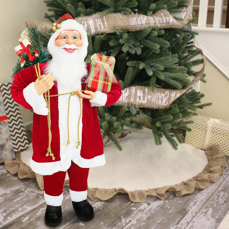 Pupazzo Babbo Natale H90 cm con Luci e Suoni Rosso-5