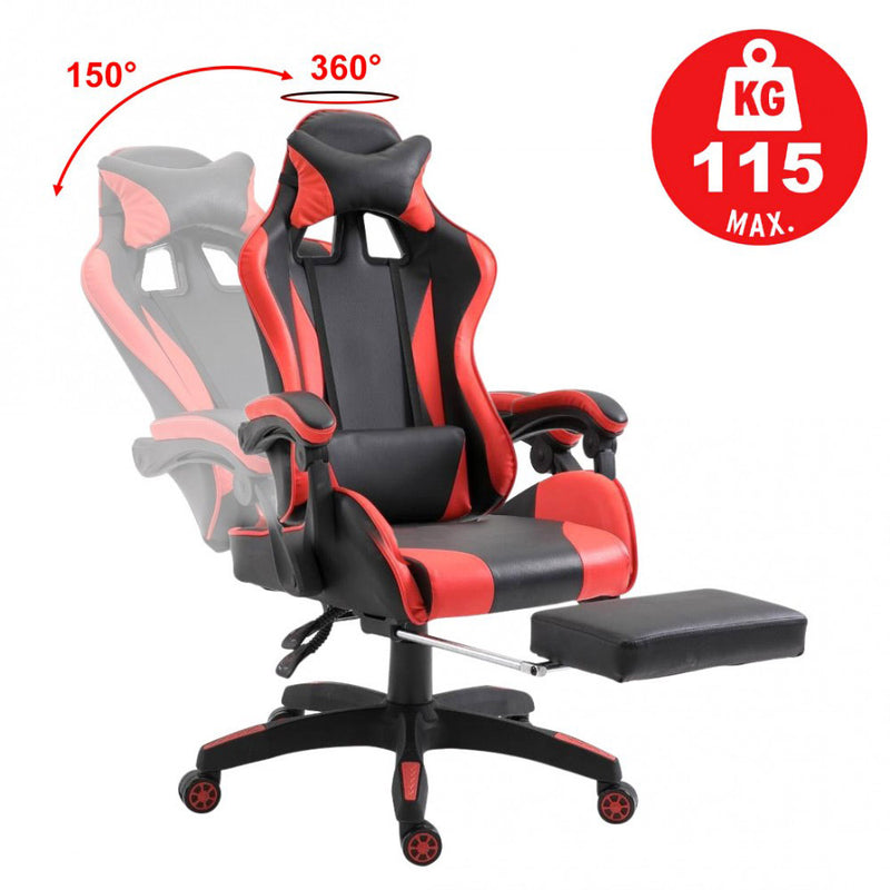 Sedia da Gaming Ergonomica 66x60x134 cm con Poggiapiedi in Similpelle Rosso-4