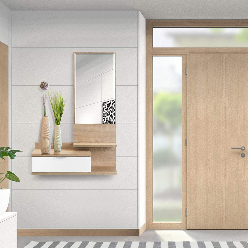 Mobile da Ingresso Dahlia 116x81x29 cm con Cassetto e Specchio in Stile Moderno Rovere-4