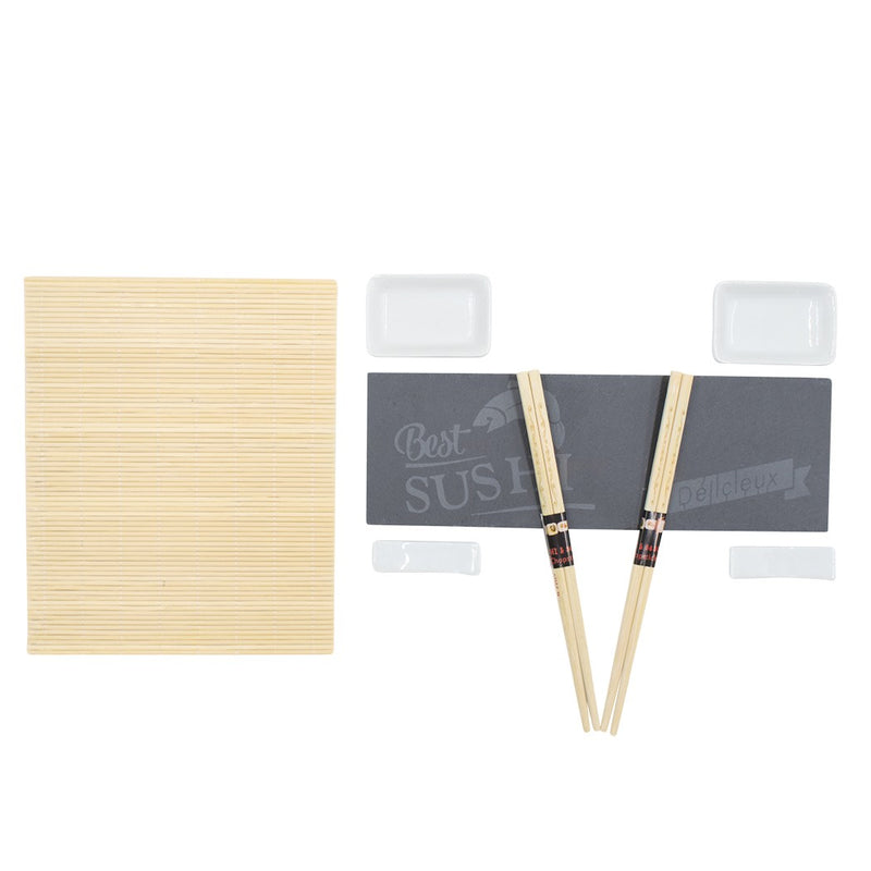 Set sushi due persone da 10Pz in bamboo con stuoia banco bacchette e piattini-1