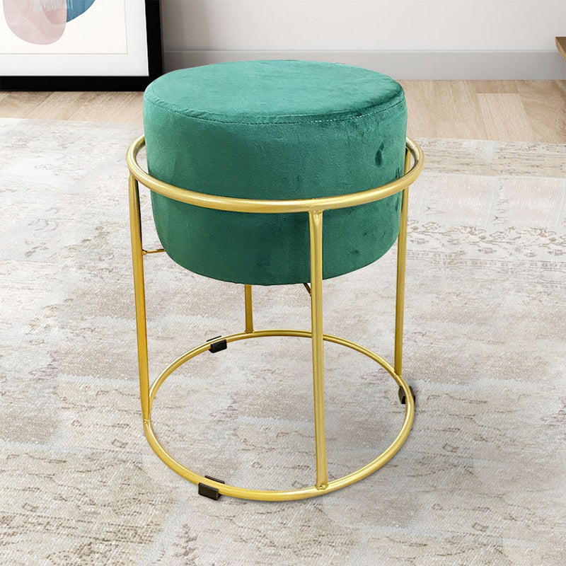 Pouf in Velluto Verde 44x38 cm con Struttura in Metallo Oro-2