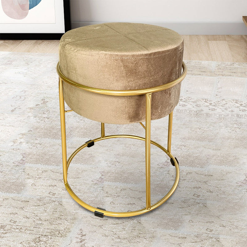 Pouf in Velluto Tortora 44x38 cm con Struttura in Metallo Oro-2