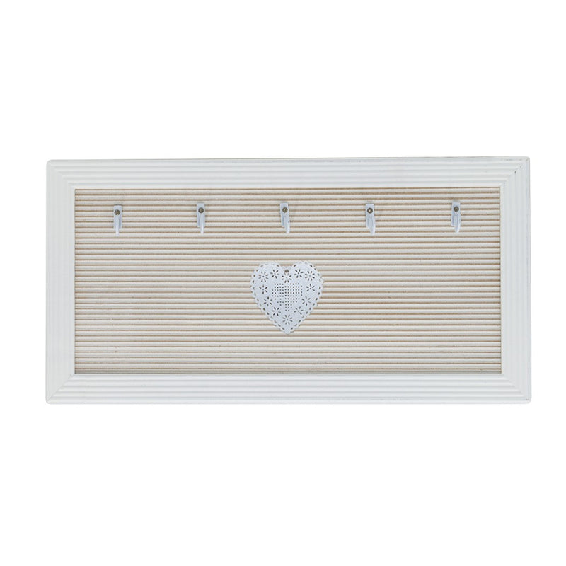 Porta chiavi in legno con 5 ganci stile shabby con cuore centrale-1