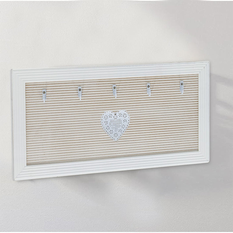 Porta chiavi in legno con 5 ganci stile shabby con cuore centrale-2