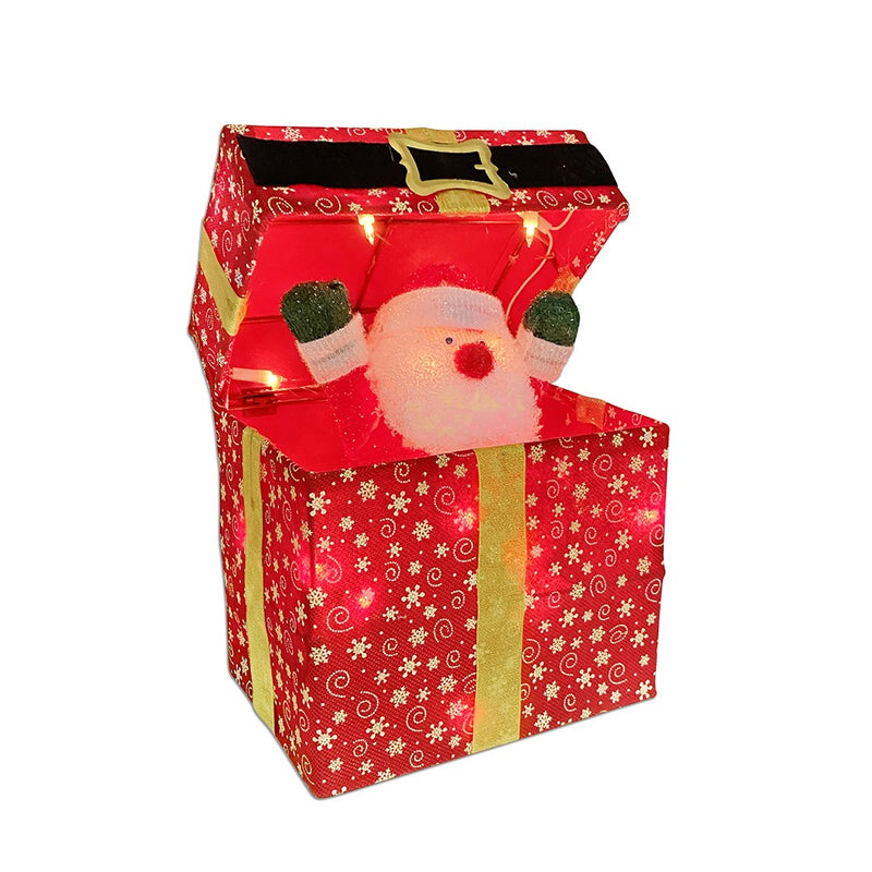 Scatola Regalo Babbo Natale 20x20x30 cm con Luci e Movimento Rosso-3