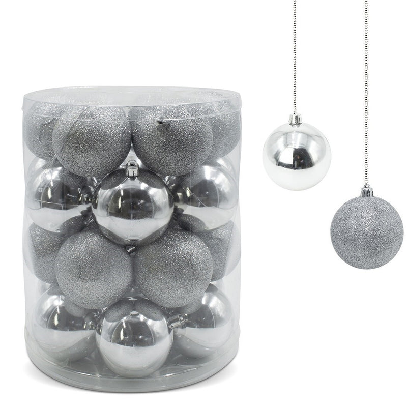 Set 24 Palle di Natale Ø7 cm Argento Alberi-1